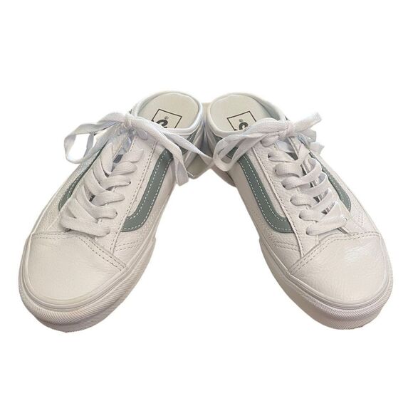 VANS Style 36 True White / Green Mileiu Leather Slide Mules 6.5 - Picture 3 of 7